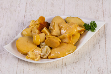 Pickled mushrooms in the bowl