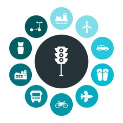 transports, industry, clothes Infographic Colorful fill Icons Set. Contains such Icons as bus,  dress,  building,  industry, energy,  auto,  gas,  speed,  house and more. Fully Editable. Pixel Perfect