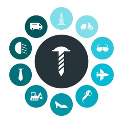 transports, industry, clothes Infographic Colorful fill Icons Set. Contains such Icons as motorbike,  freight,  background, dig,  rig, fashion,  building, light and more. Fully Editable. Pixel Perfect