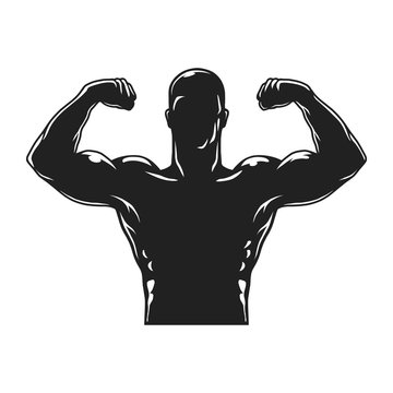 recommend clip art: Vintage bodybuilder black silhouette template