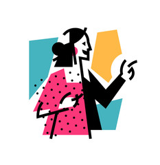 Illustration of a fashionable girl. Businesswoman. Icon abstract, housewife, woman. Logo of the song contest. Illustration for a clothing store. A symbol for the studio. Mascot.