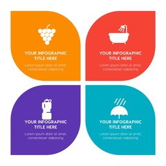 Flat food, hotel, sports, nature infographic timeline template with floral shape for presentations, advertising, annual reports