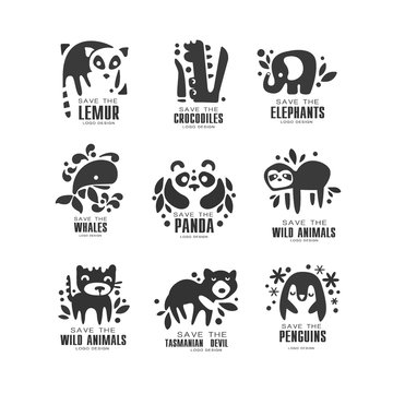 Save wild animal logo design set, protection of african animals black and  white sign vector Illustrations on a white background Stock Vector | Adobe  Stock