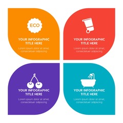 Flat food, hotel, sports, nature infographic timeline template with floral shape for presentations, advertising, annual reports
