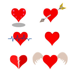 Isolated beautiful red hearts icon set