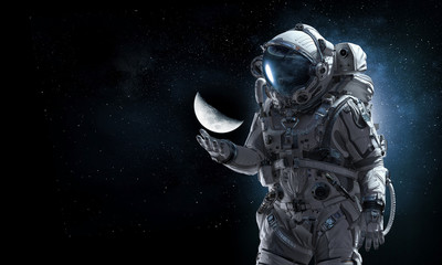 Spaceman and his mission. Mixed media