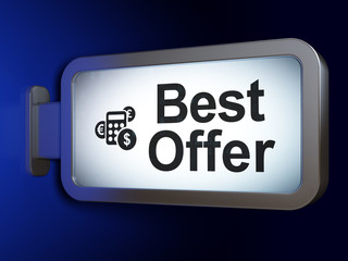Obraz premium Finance concept: Best Offer and Calculator on advertising billboard background, 3D rendering