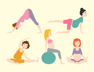 Obraz na płótnie Canvas Pregnancy sport fitness people healthy character lifestyle concept woman yoga vector illustration.