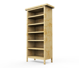 Set wooden shelf isolated on background. 3d rendering