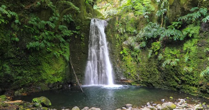 Salto do Prego waterfall located on Prego river near Faial Da Terra, Sao Miguel Island, Azores, Portugal
