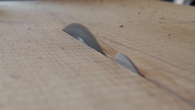 woodworker rip cut saws ash plank on a table saw. joiner. carpenter. 4k