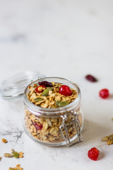 Granola with pumpkin seeds and dried berries