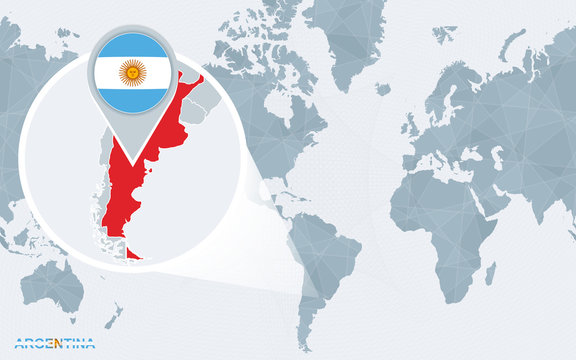 World map centered on America with magnified Argentina.