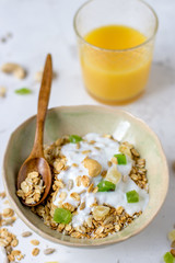 Granola with candied fruits and yogurt, healthy food