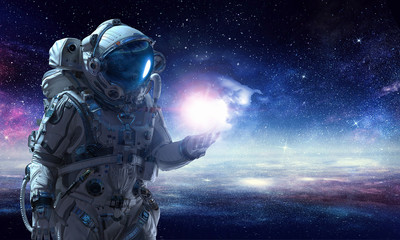 Fototapeta premium Spaceman and his mission. Mixed media