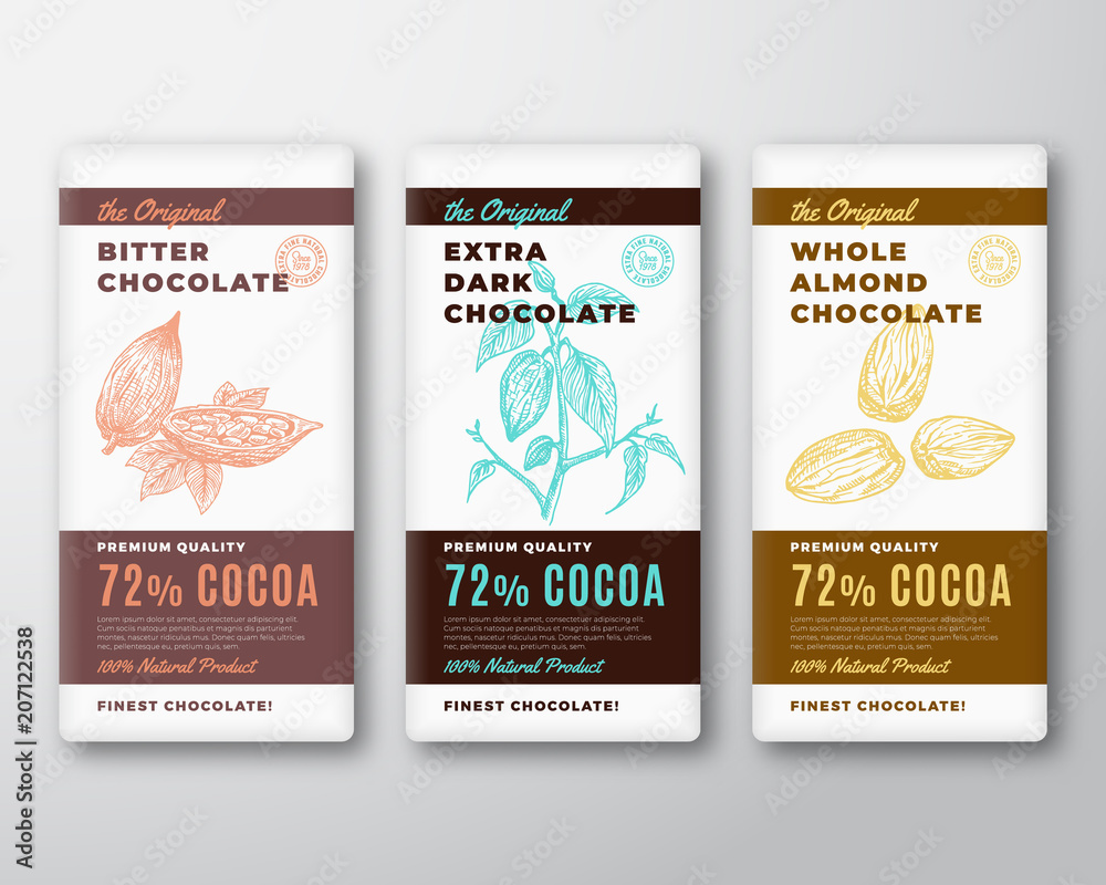 Wall mural the original finest chocolate abstract vector packaging design label. modern typography and hand dra