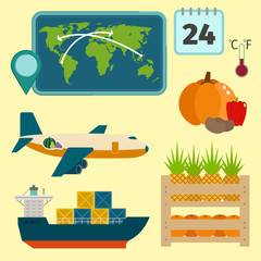 Fototapeta premium Vector worldwide shipping heavy delivery ways and logistics in business warehouse illustration