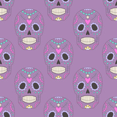 Style skulls faces seamless pattern background vector illustration halloween horror style tattoo anatomy art.