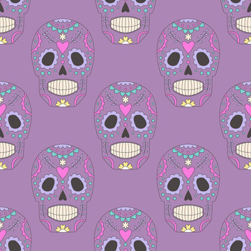 Style skulls faces seamless pattern background vector illustration halloween horror style tattoo anatomy art.