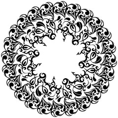 Floral frame, Asian elements, tattoo, vector illustration