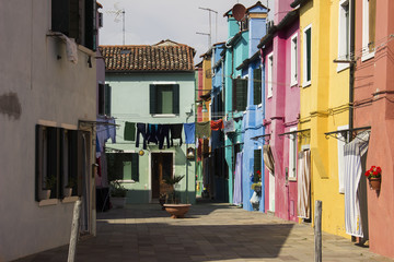 Fototapeta na wymiar Colorful house close up in Burano near Venice, Italy