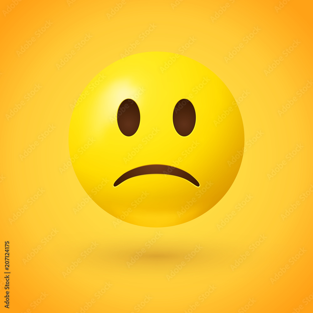 Wall mural Emoji face that is a little bit sad, with a slight frown and neutral eyes on yellow background