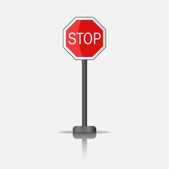 Realistic road sign stop - vector icon. 3d road sign stop