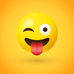 Winking face with tongue emoji - Crazy face emoticon - A face showing a stuck-out tongue and winking at the same time