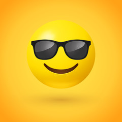 Smiling face with sunglasses emoji - emoticon with smiling face wearing dark sunglasses that is used to denote a sense of cool