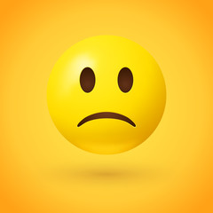 Emoji face that is a little bit sad, with a slight frown and neutral eyes on yellow background