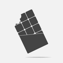 Tile of chocolate flat vector icon. Bit off сhocolate in a torn wrapper