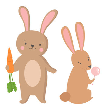 Easter rabbit character bunny different pose vector cute happy animal set illustration.
