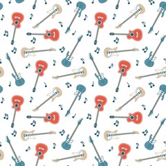 Seamless pattern of acoustic and electric guitars