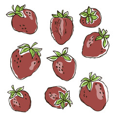 vector contour color red strawberry berry set outlined