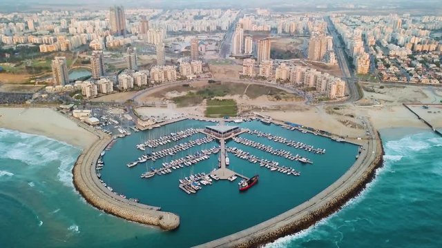 Ashdod marine aerial view 4k drone footage