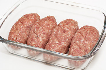 Meat minced red on white background.