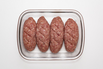 Meat minced red on white background.