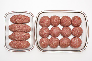 Meat minced red on white background.
