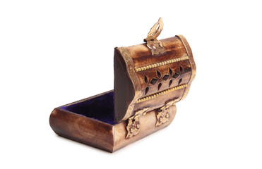 Jewelry made and antique box on a white background