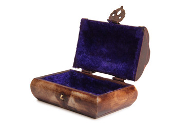 Jewelry made and antique box on a white background