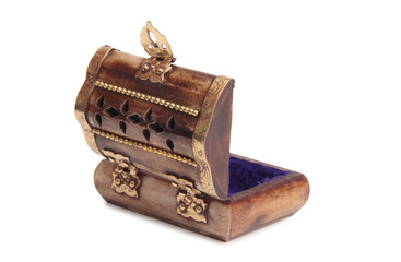 Jewelry made and antique box on a white background
