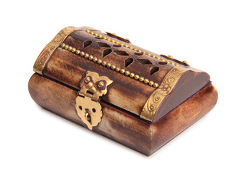 Jewelry made and antique box on a white background