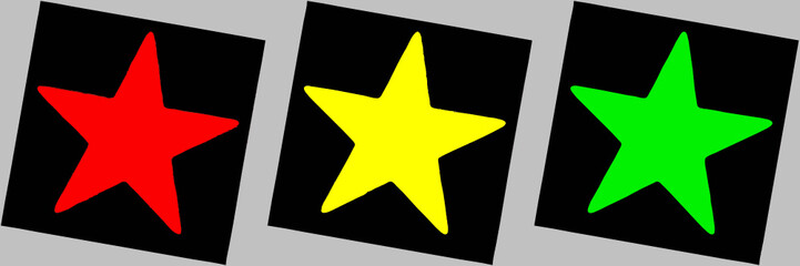 Three five-pointed stars in the colors of a traffic light