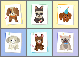 Puppies and Dogs Poster Set Vector Illustration