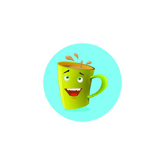 Obraz premium Color round illustration of yellow cartoon funny happy mug