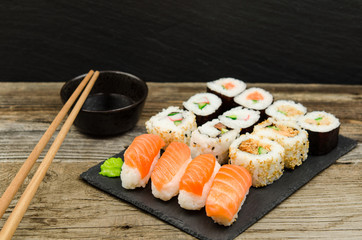 Sushi traditional japanese food. Sushi plate 