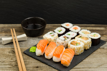 Sushi traditional japanese food. Sushi plate 
