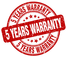 5 years warranty red grunge round vintage rubber stamp