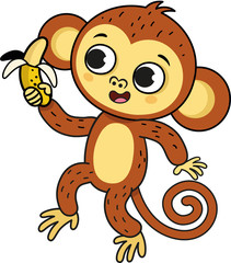Vector illustration of a cute monkey with outlined version.
