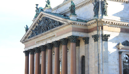 Saint Isaac's Cathedral Close Up View in St. Petersburg, Russia. Granite Lapis Lazuli Columns and...